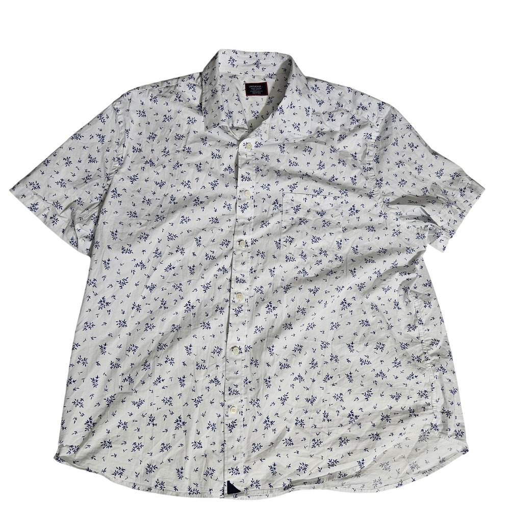 UNTUCKit Mens XXXL Regular Fit Short Sleeve Button Down Shirt White Blue Floral